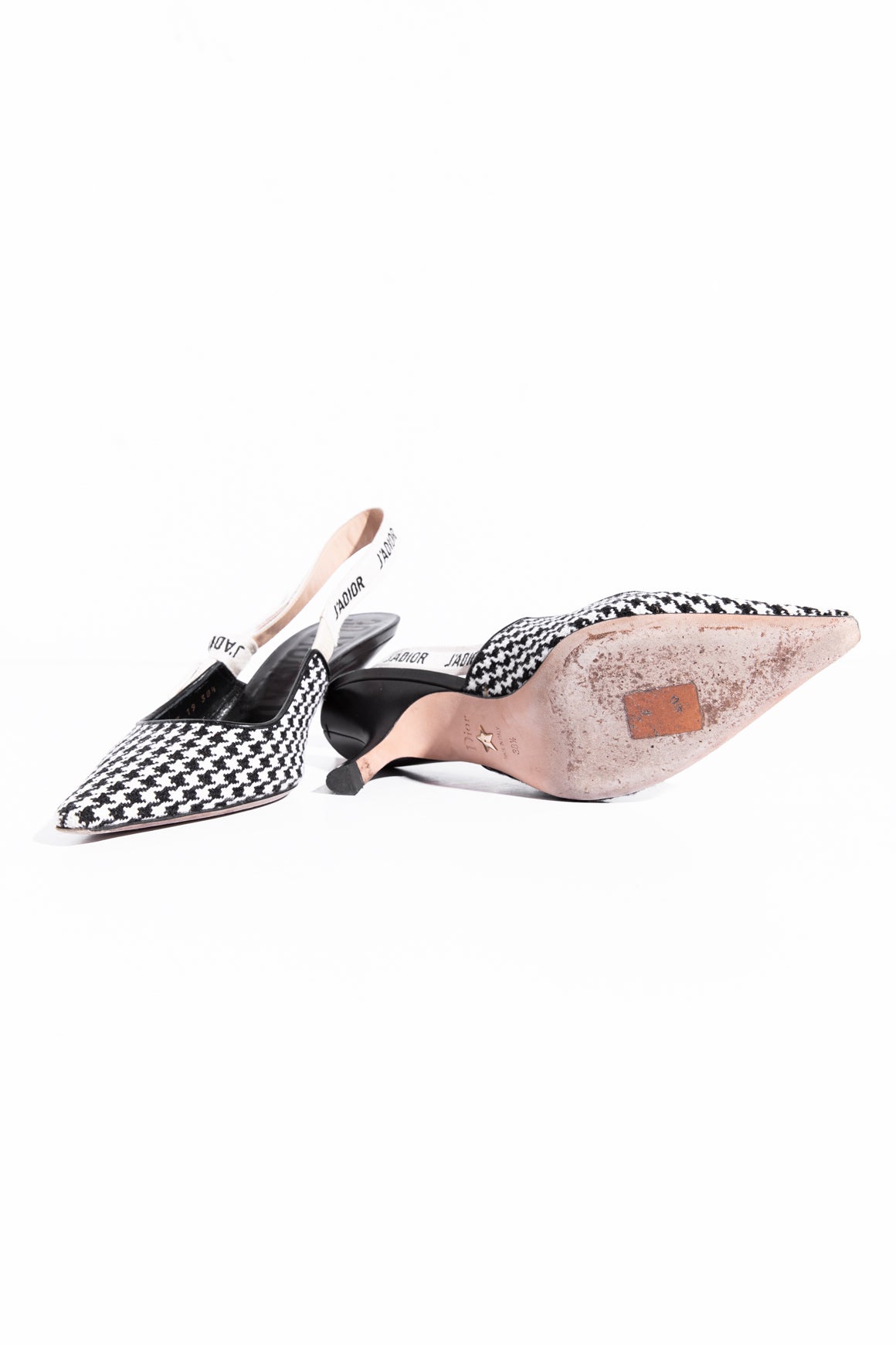 CHRISTIAN DIOR Houndstooth "J
Adior" Slingback Heels (Sz. 38.5)