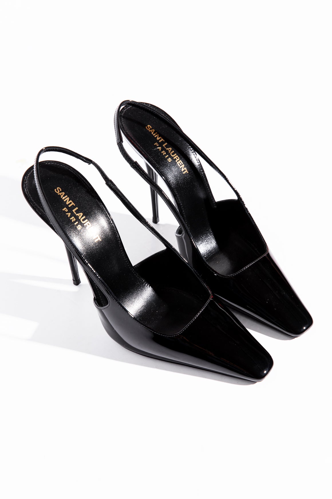 SAINT LAURENT Black Patent Leather Slingback Pumps (Sz. 37.5)