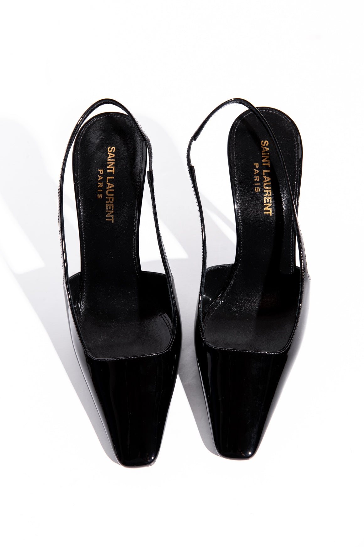 SAINT LAURENT Black Patent Leather Slingback Pumps (Sz. 37.5)