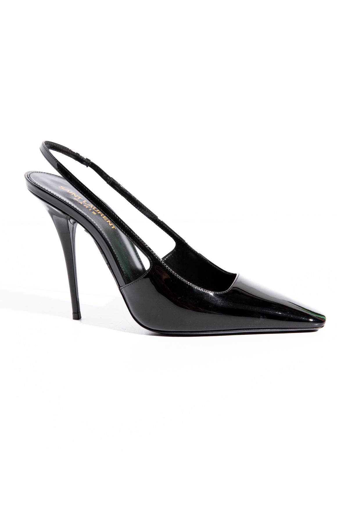 SAINT LAURENT Black Patent Leather Slingback Pumps (Sz. 37.5)