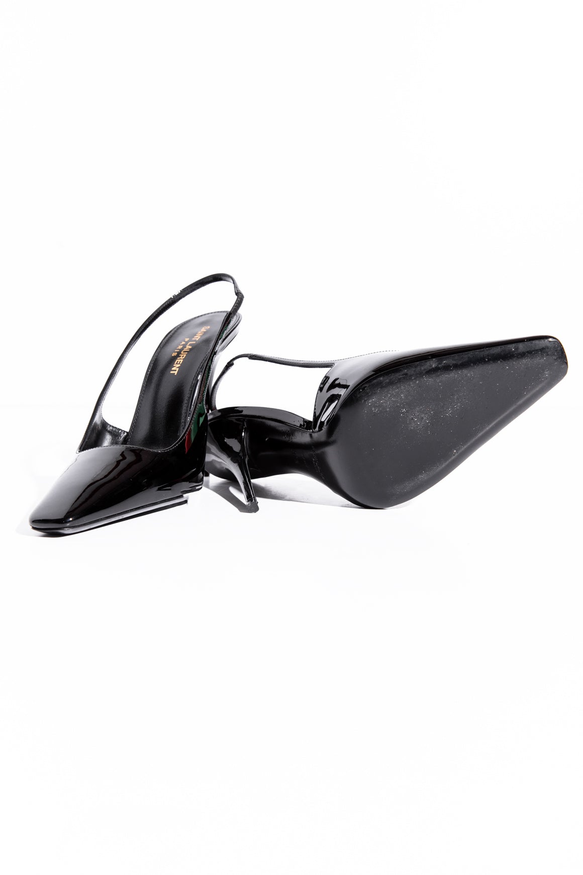 SAINT LAURENT Black Patent Leather Slingback Pumps (Sz. 37.5)