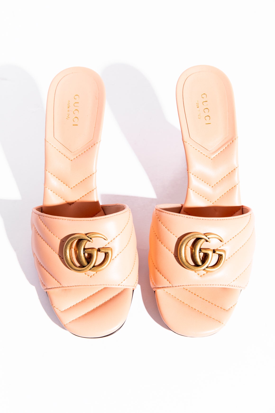 GUCCI Peach Marmont Leather Heeled Mules (Sz. 38)