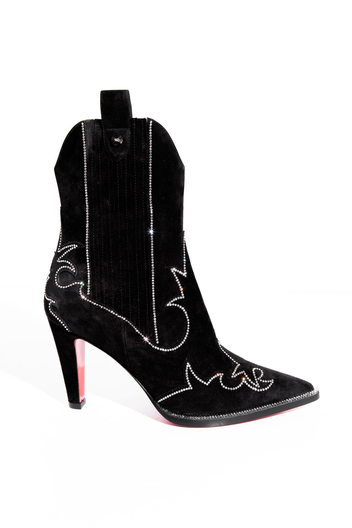 LOUBOUTIN Suede 'Santigag Strass' 85 Boots (Sz.37.5)