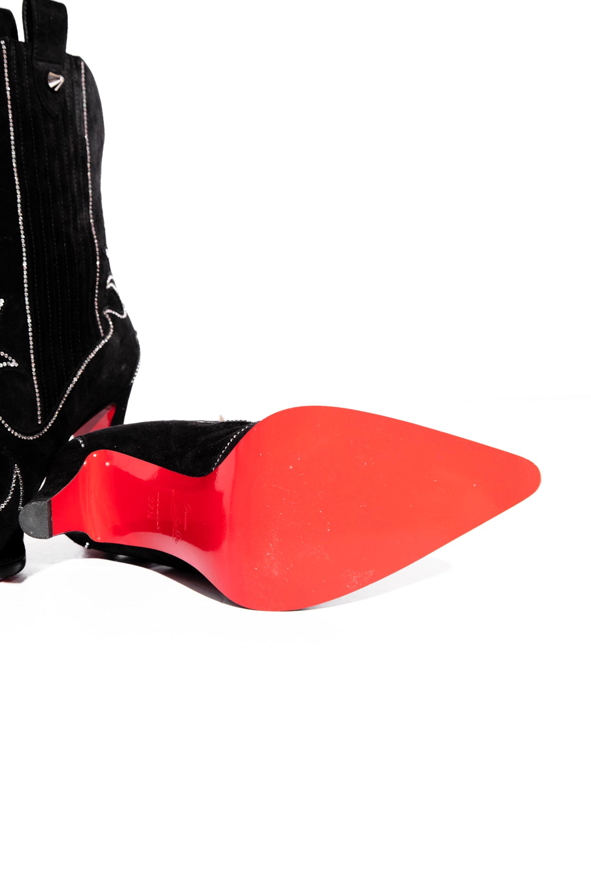 LOUBOUTIN Suede 'Santigag Strass' 85 Boots (Sz.37.5)