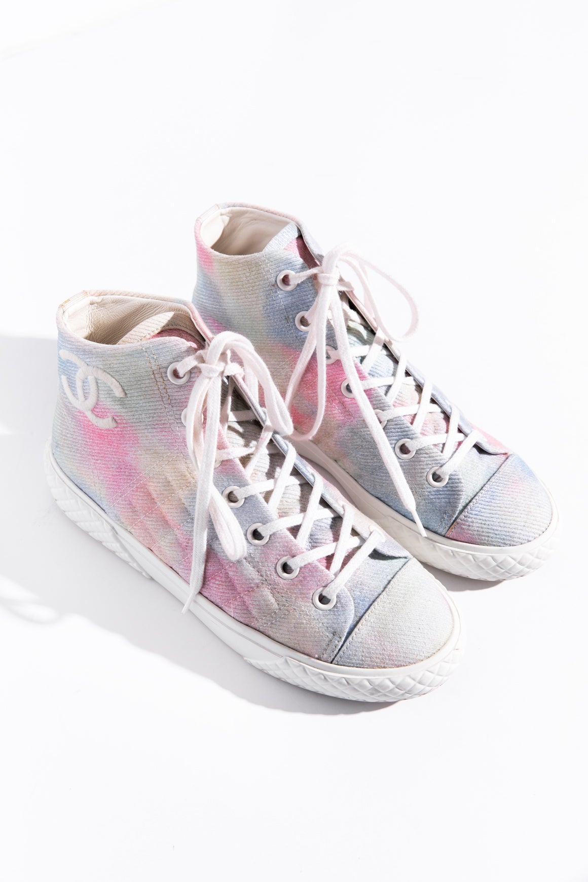 CHANEL Rainbow Quilted High Top Sneakers (Sz. 37.5)