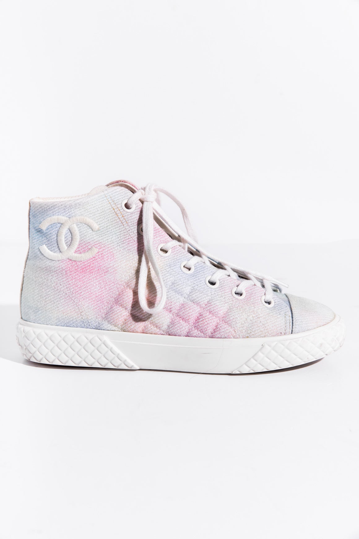 CHANEL Rainbow Quilted High Top Sneakers (Sz. 37.5)