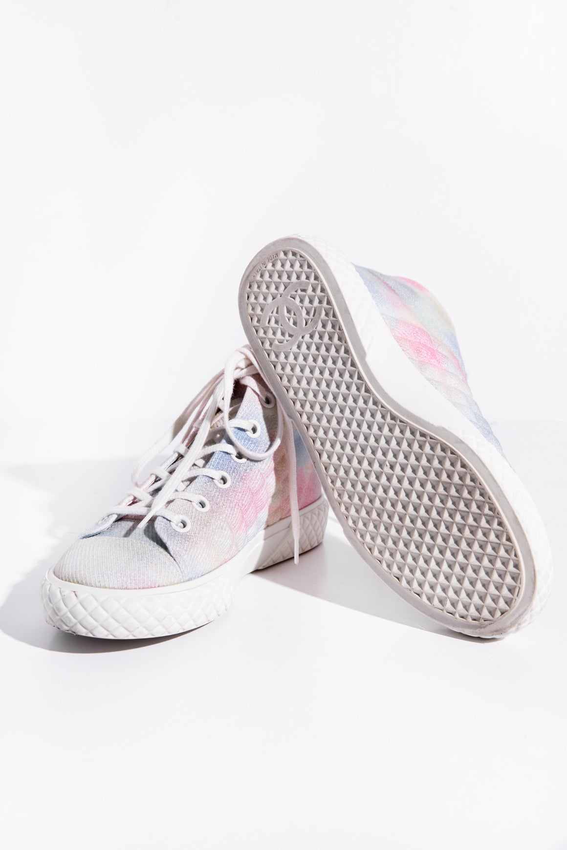 CHANEL Rainbow Quilted High Top Sneakers (Sz. 37.5)