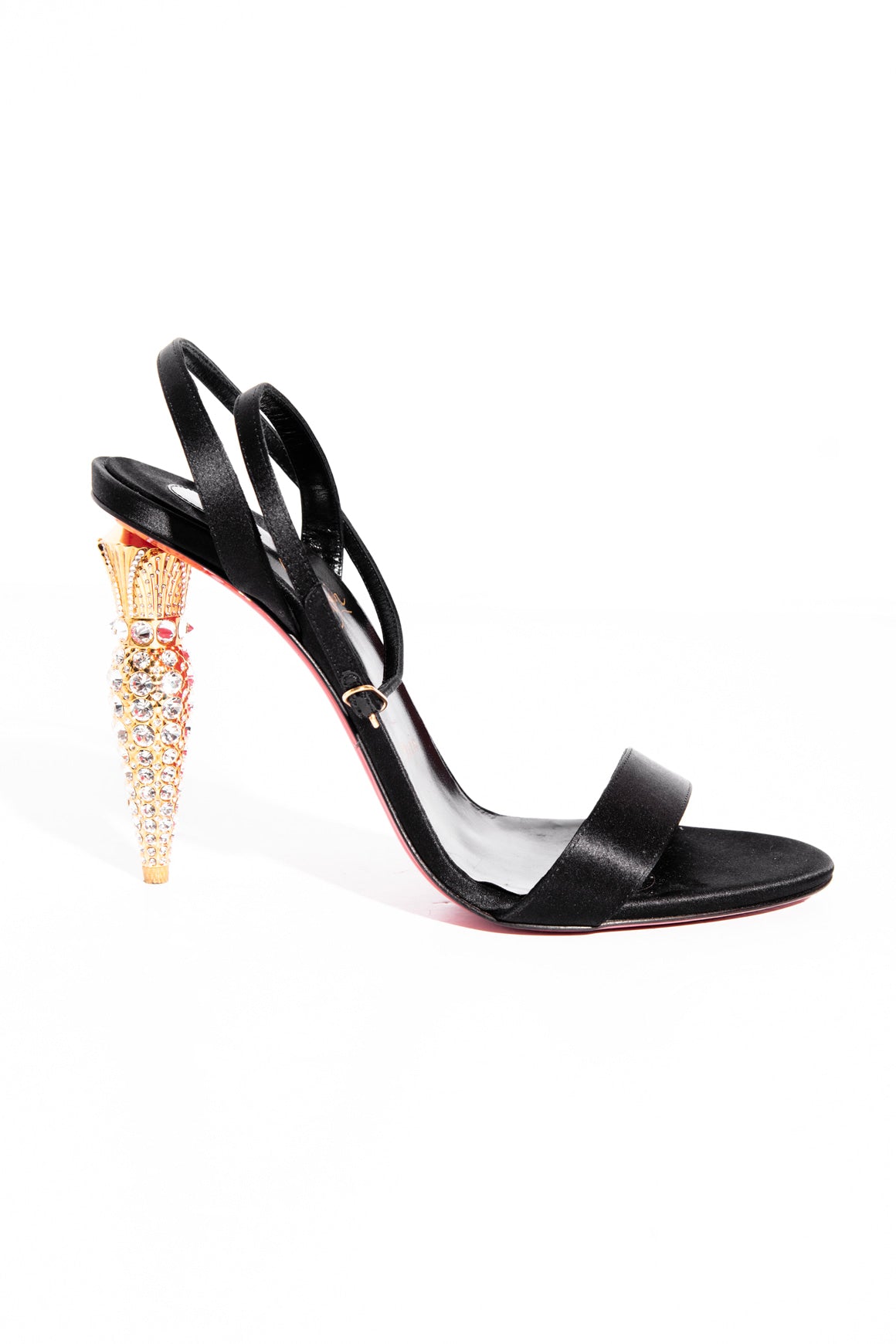 LOUBOUTIN Black Satin 'Lipstrass' Queen 100 Heels (Sz.40)