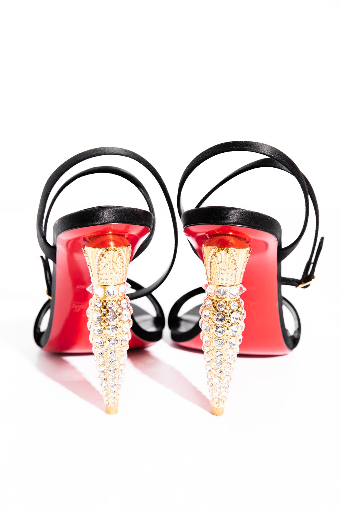 LOUBOUTIN Black Satin 'Lipstrass' Queen 100 Heels (Sz.40)