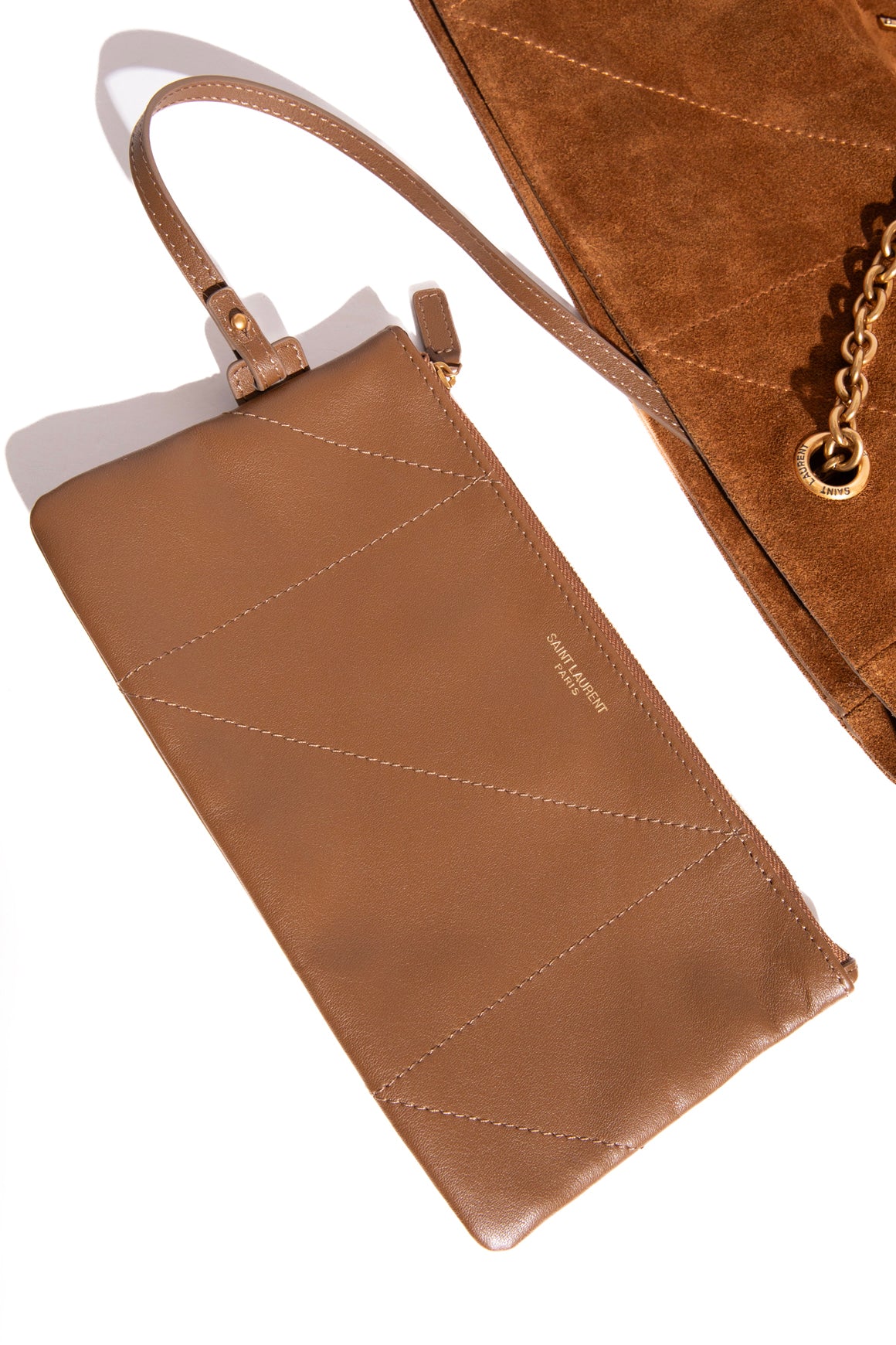 SAINT LAURENT Tan Suede Jamie Shopping Tote