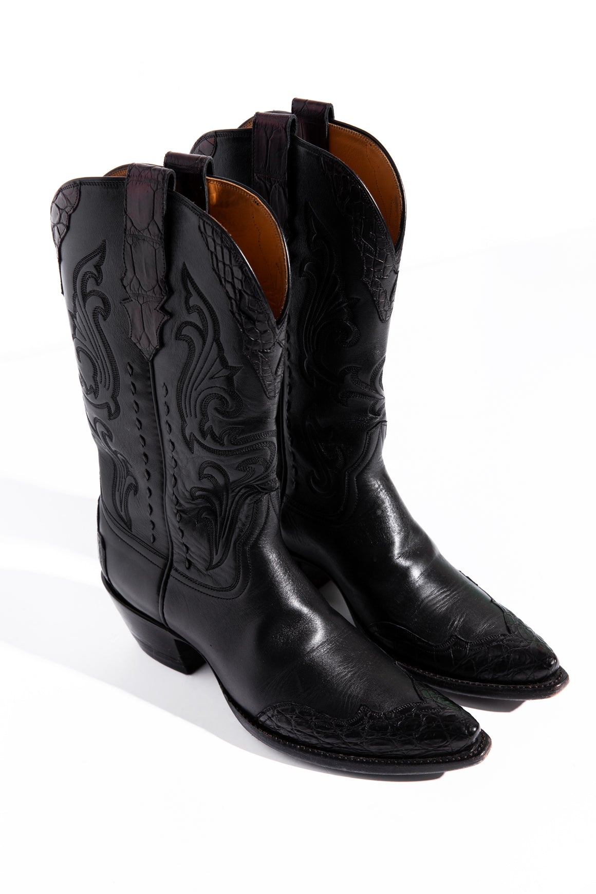 STALLION Black Cowboy Boots w/ Crocodile Accents (Sz. 8.5)