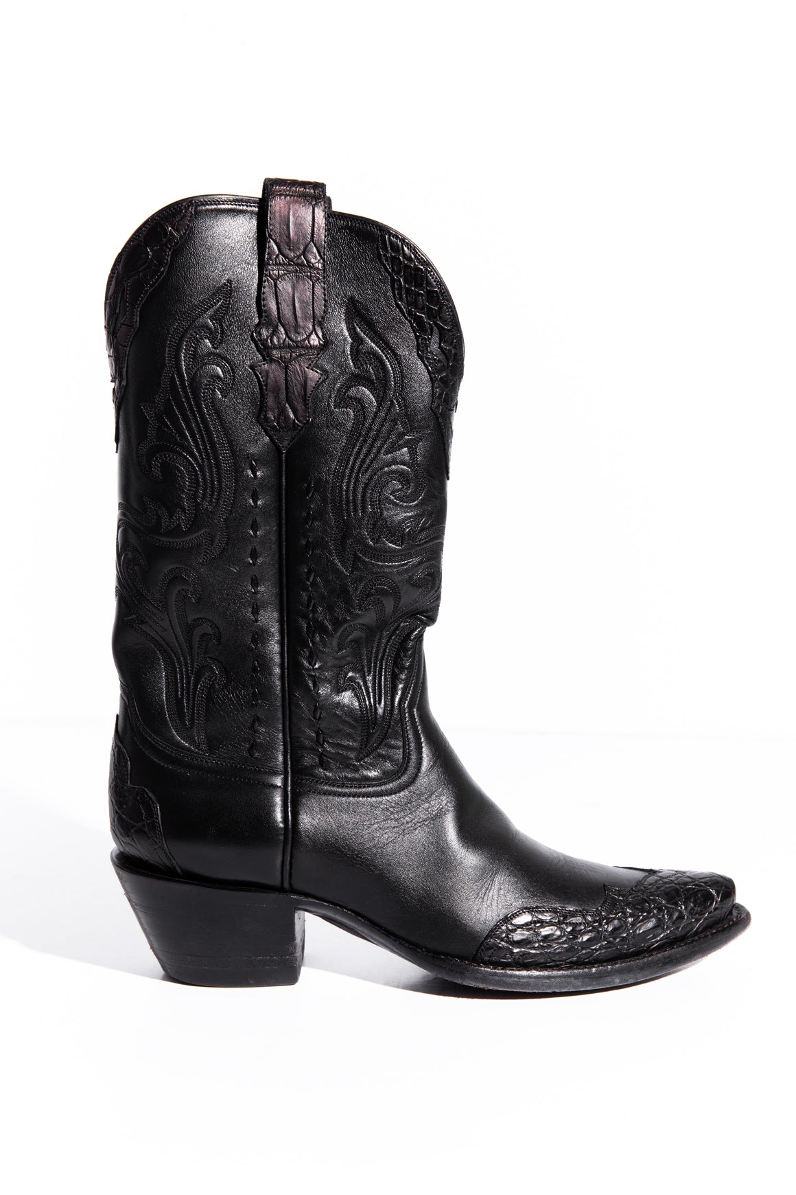 STALLION Black Cowboy Boots w/ Crocodile Accents (Sz. 8.5)