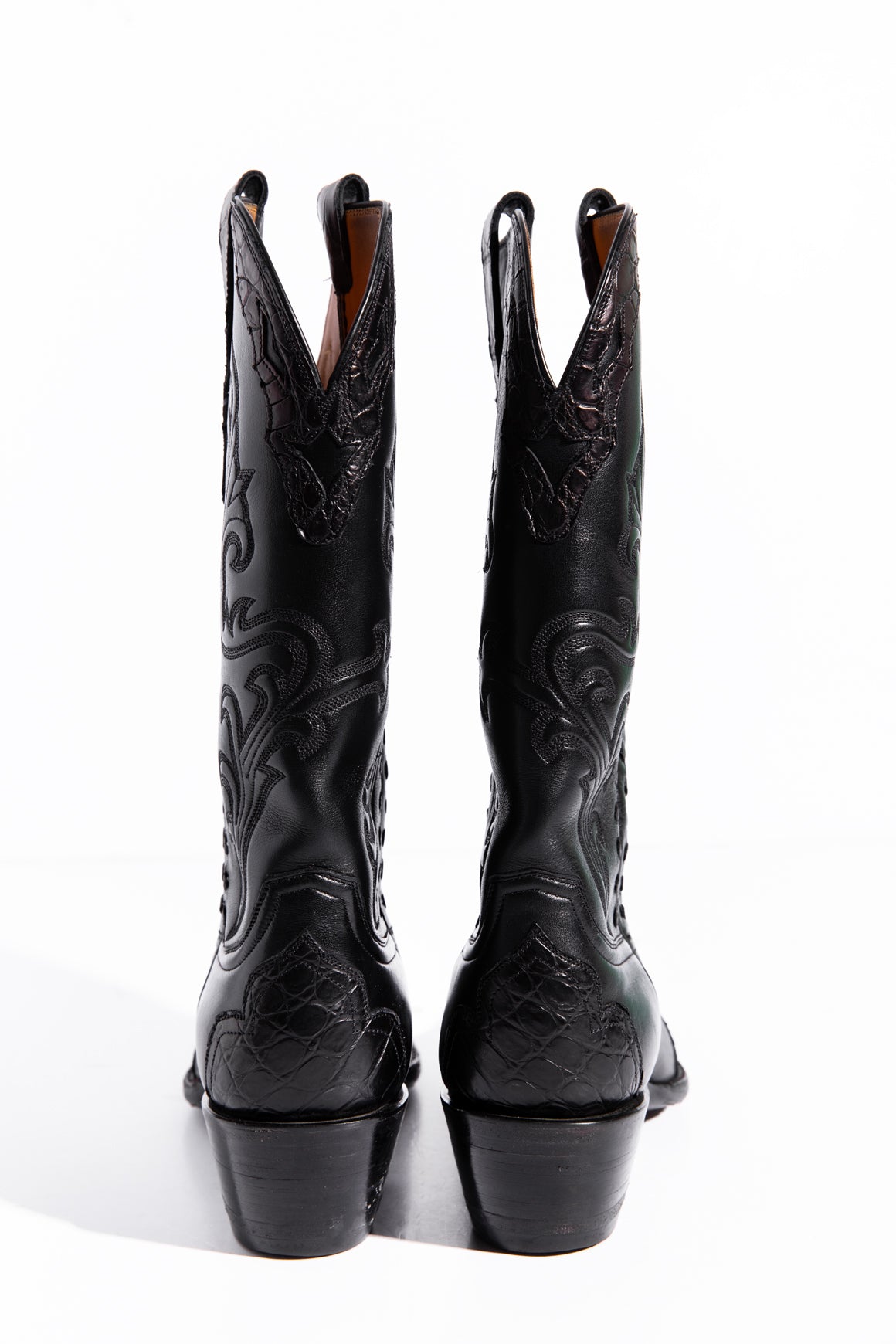 STALLION Black Cowboy Boots w/ Crocodile Accents (Sz. 8.5)