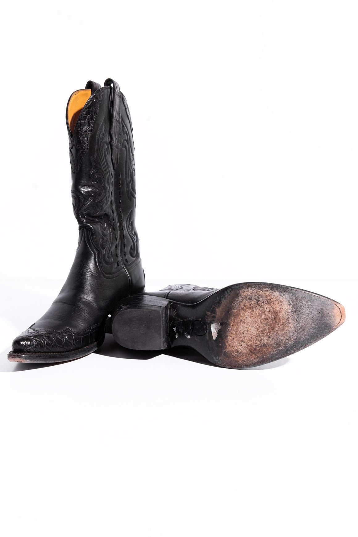 STALLION Black Cowboy Boots w/ Crocodile Accents (Sz. 8.5)