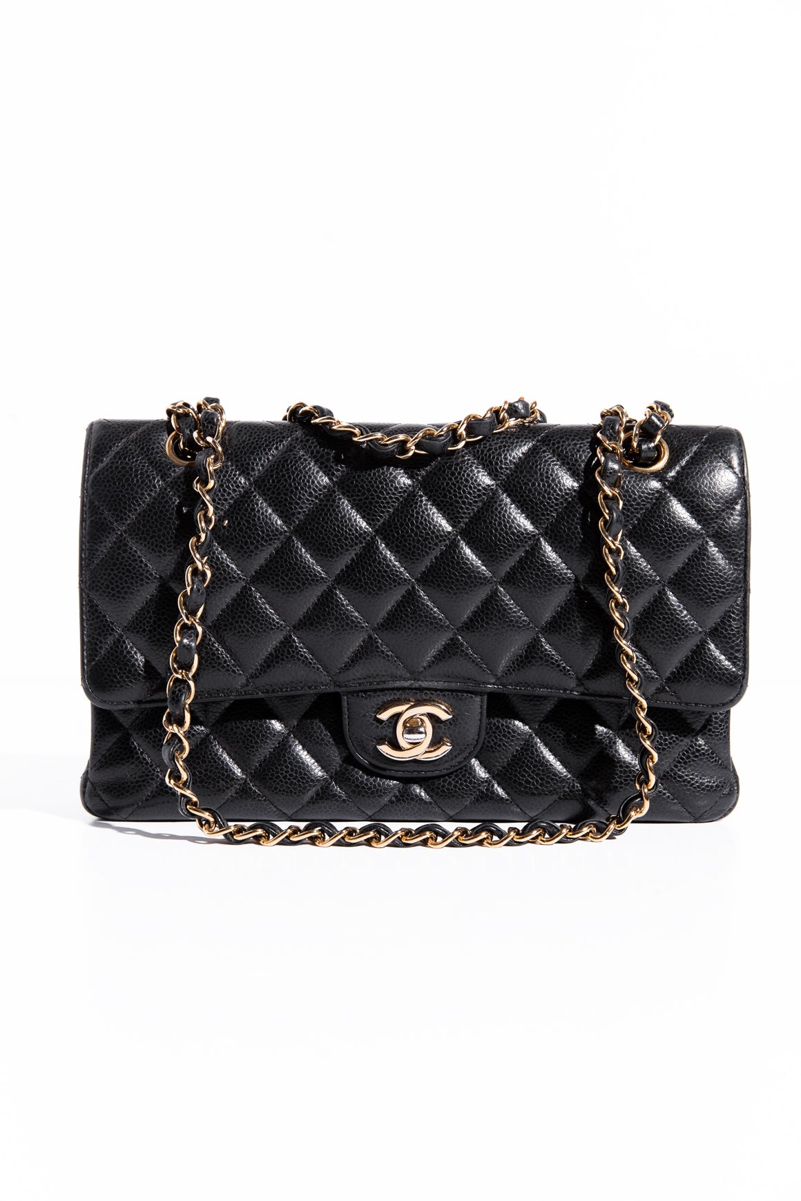 CHANEL 2017 Black Caviar Classic Medium Double Flap Bag