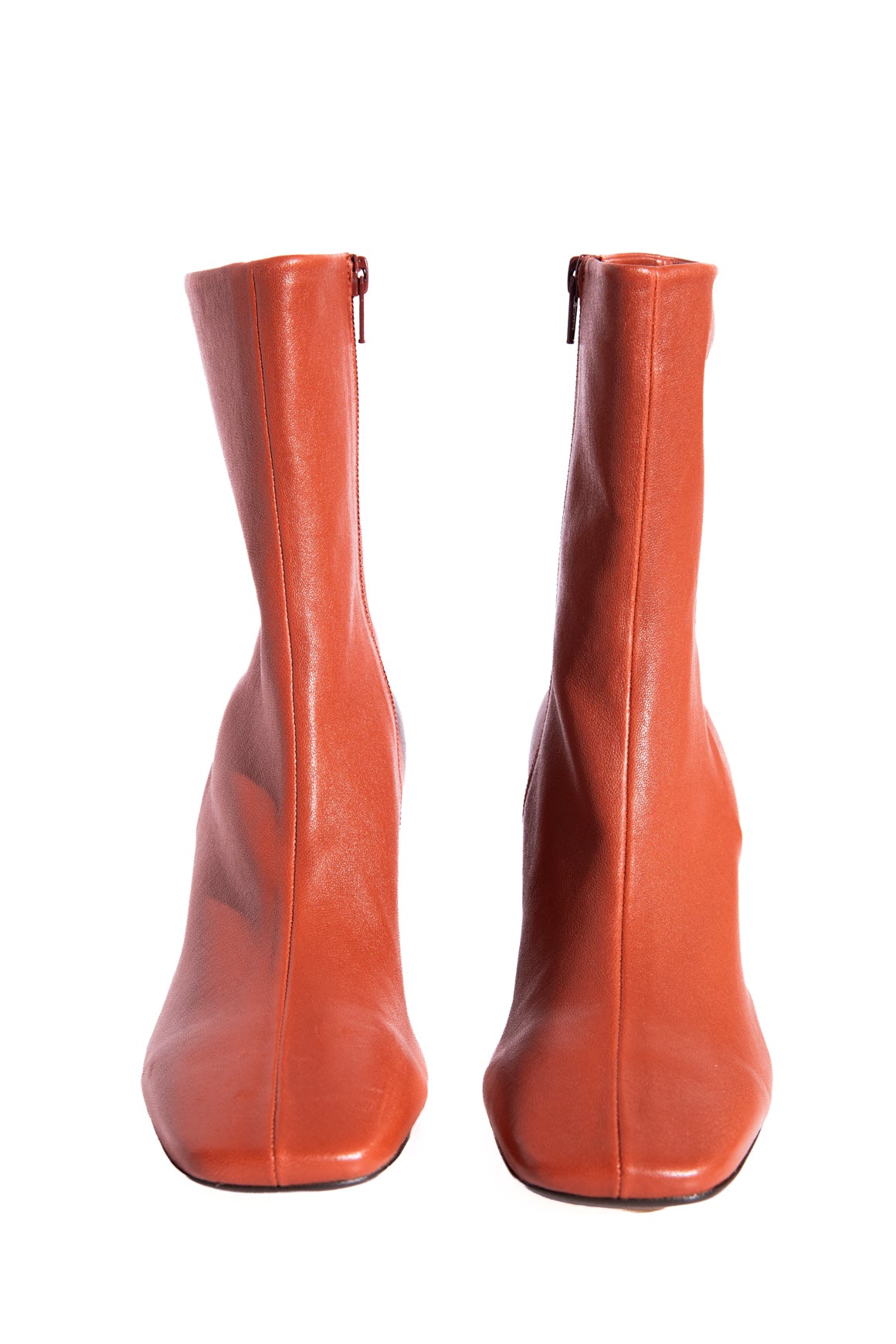 DRIES VAN NOTEN Burnt Orange Wedge Heel Sock Boots (Sz. 38)