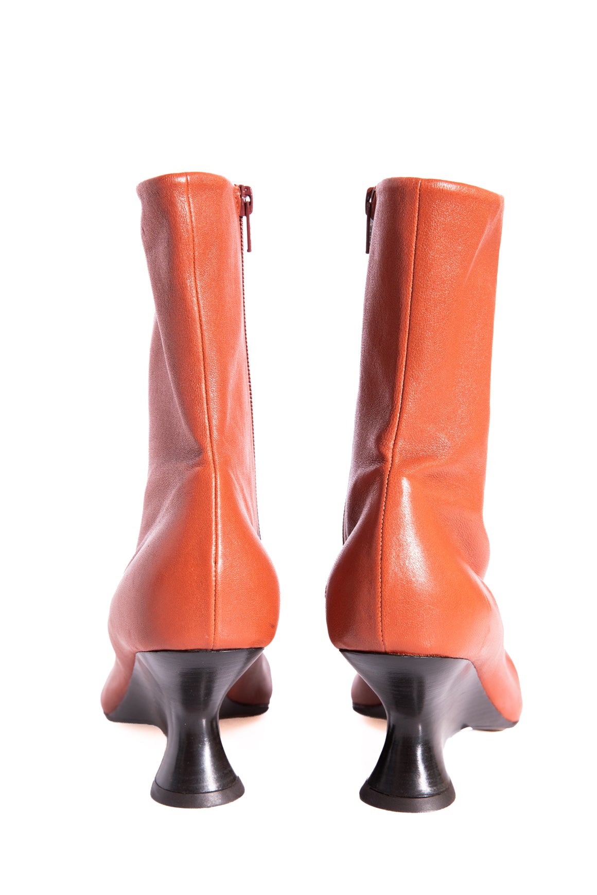 DRIES VAN NOTEN Burnt Orange Wedge Heel Sock Boots (Sz. 38)