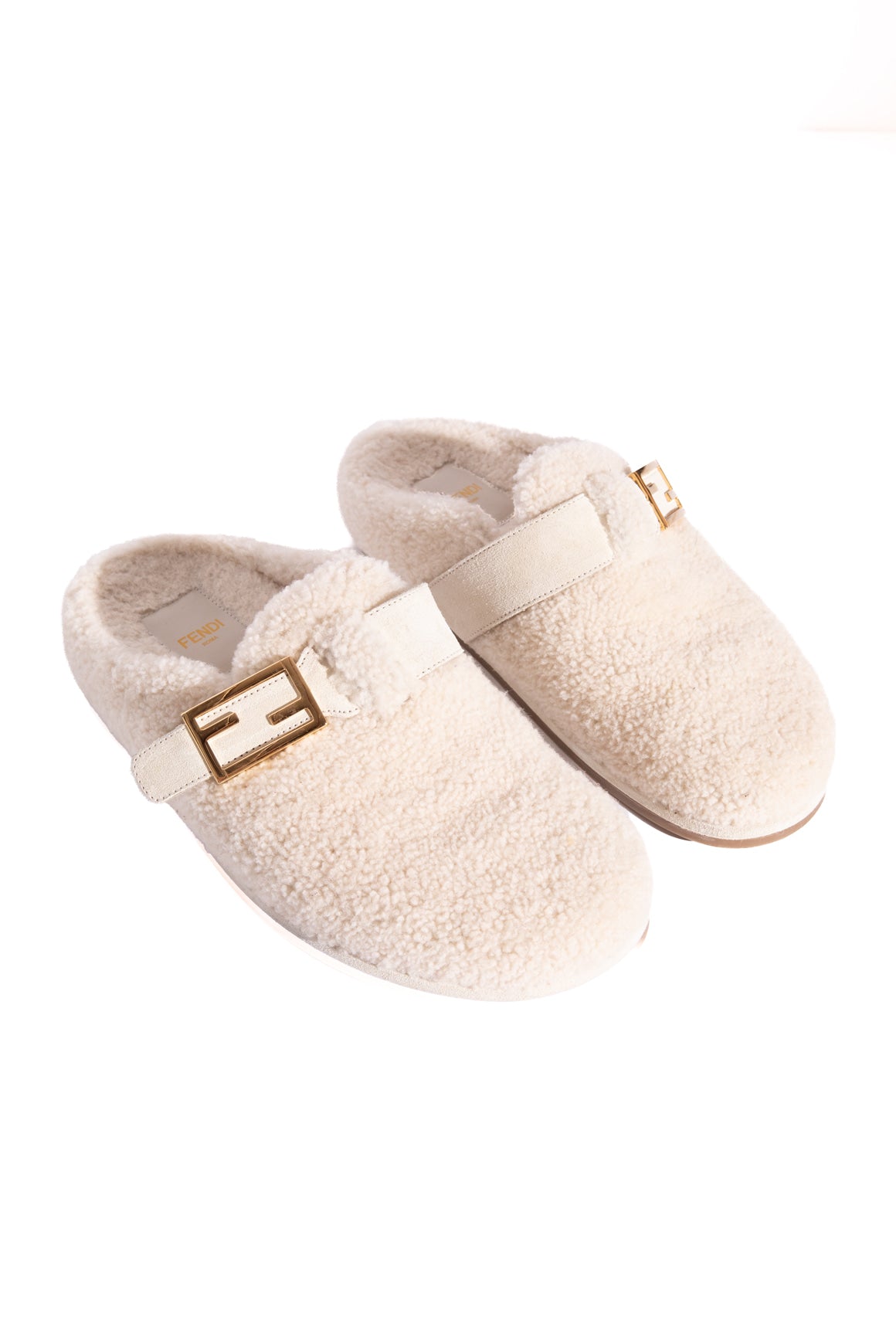 FENDI Cream "Feel" Shearling Mules (Sz. 39)