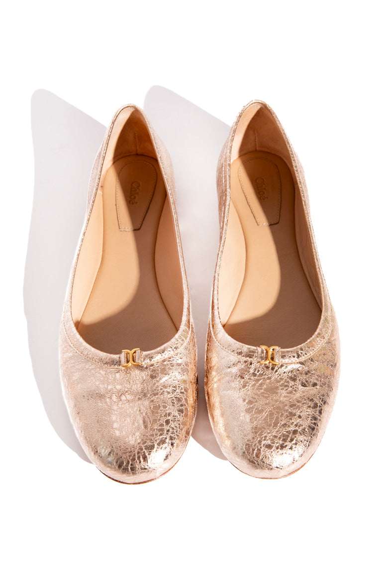 CHLOE Gold Crackled Metallic Ballet Flats (Sz. 38.5)