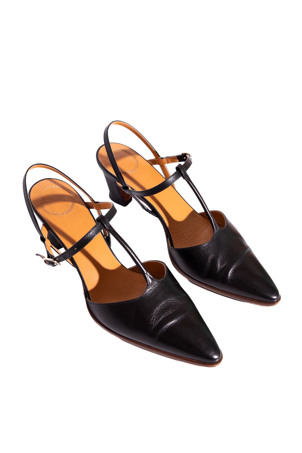 CHLOE Black T-Strap Kitten Heels (Sz. 38)
