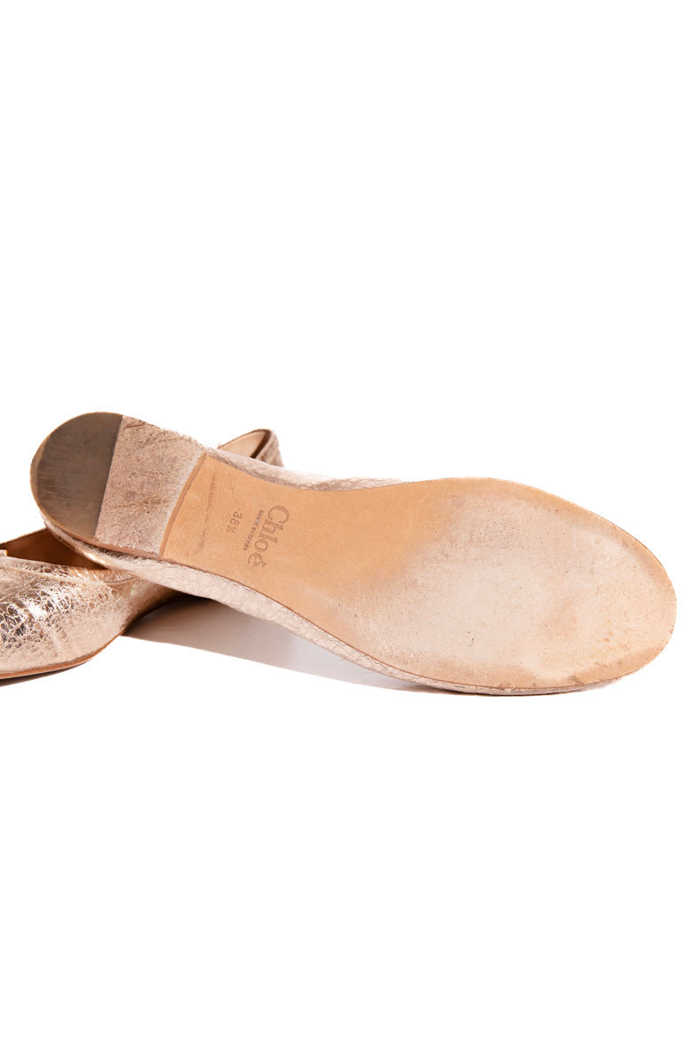 CHLOE Gold Crackled Metallic Ballet Flats (Sz. 38.5)