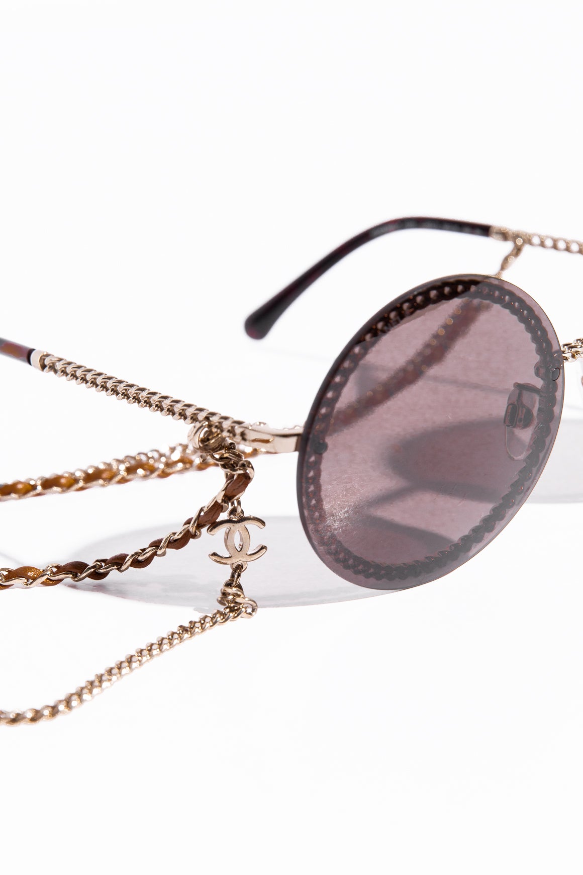 CHANEL Black 
Gold Braided Chain Sunglasses