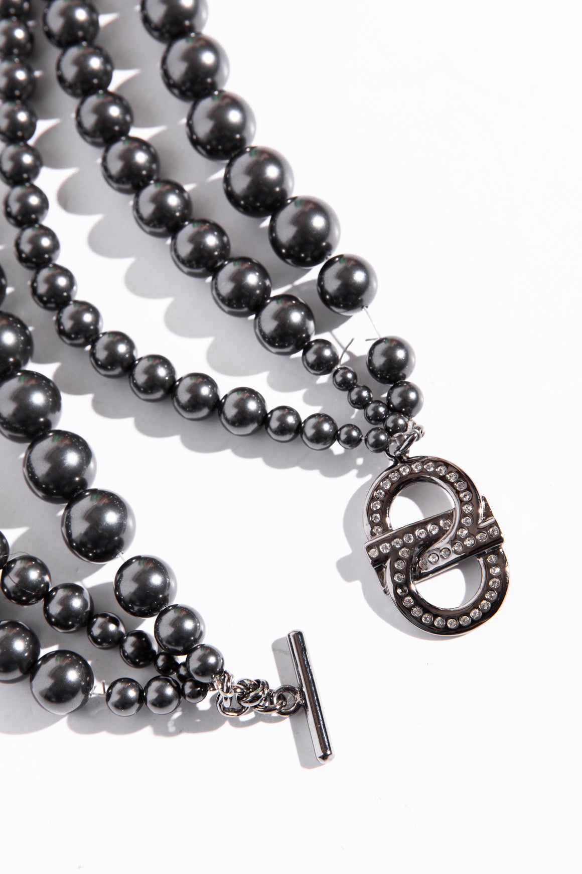 FERRAGAMO Gunmetal Layered Pearl Necklace