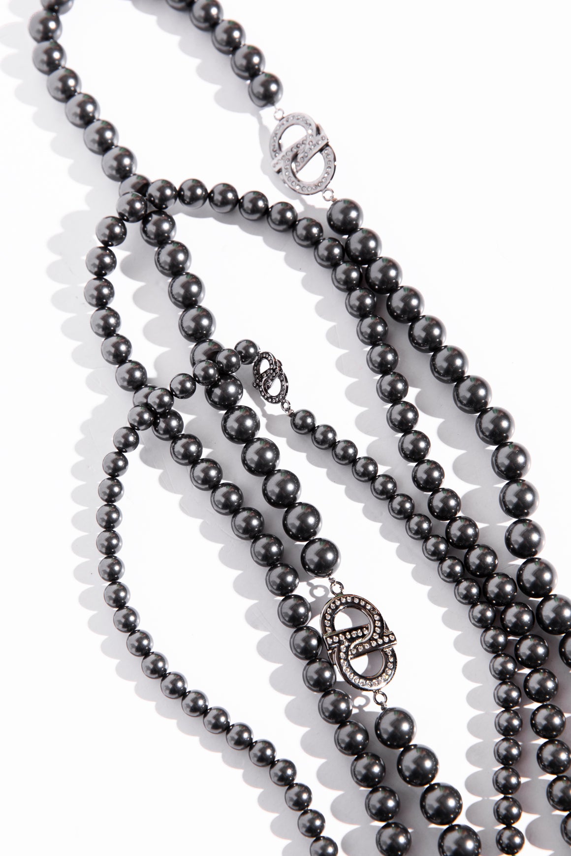 FERRAGAMO Gunmetal Layered Pearl Necklace