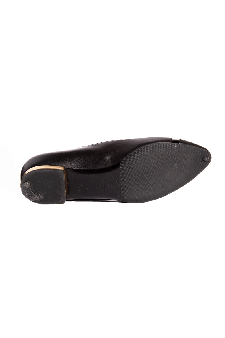 CHANEL Black CC Pointed Toe Gold Heel Flats (Sz. 38)