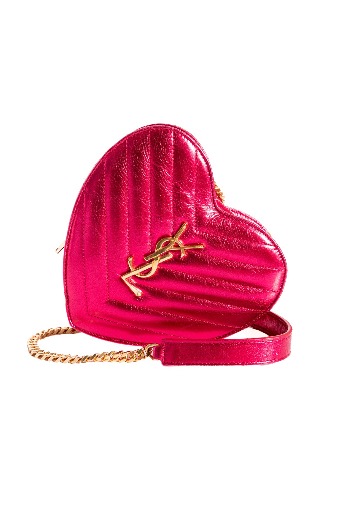 SAINT LAURENT Magenta Metallic Quilted Heart Bag