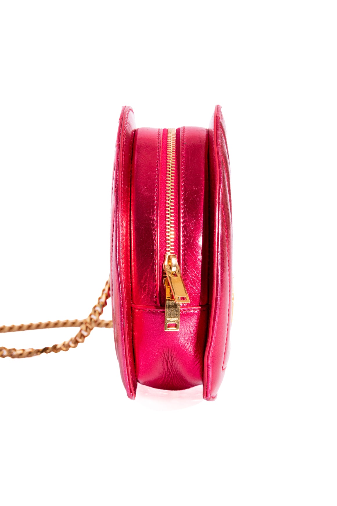 SAINT LAURENT Magenta Metallic Quilted Heart Bag