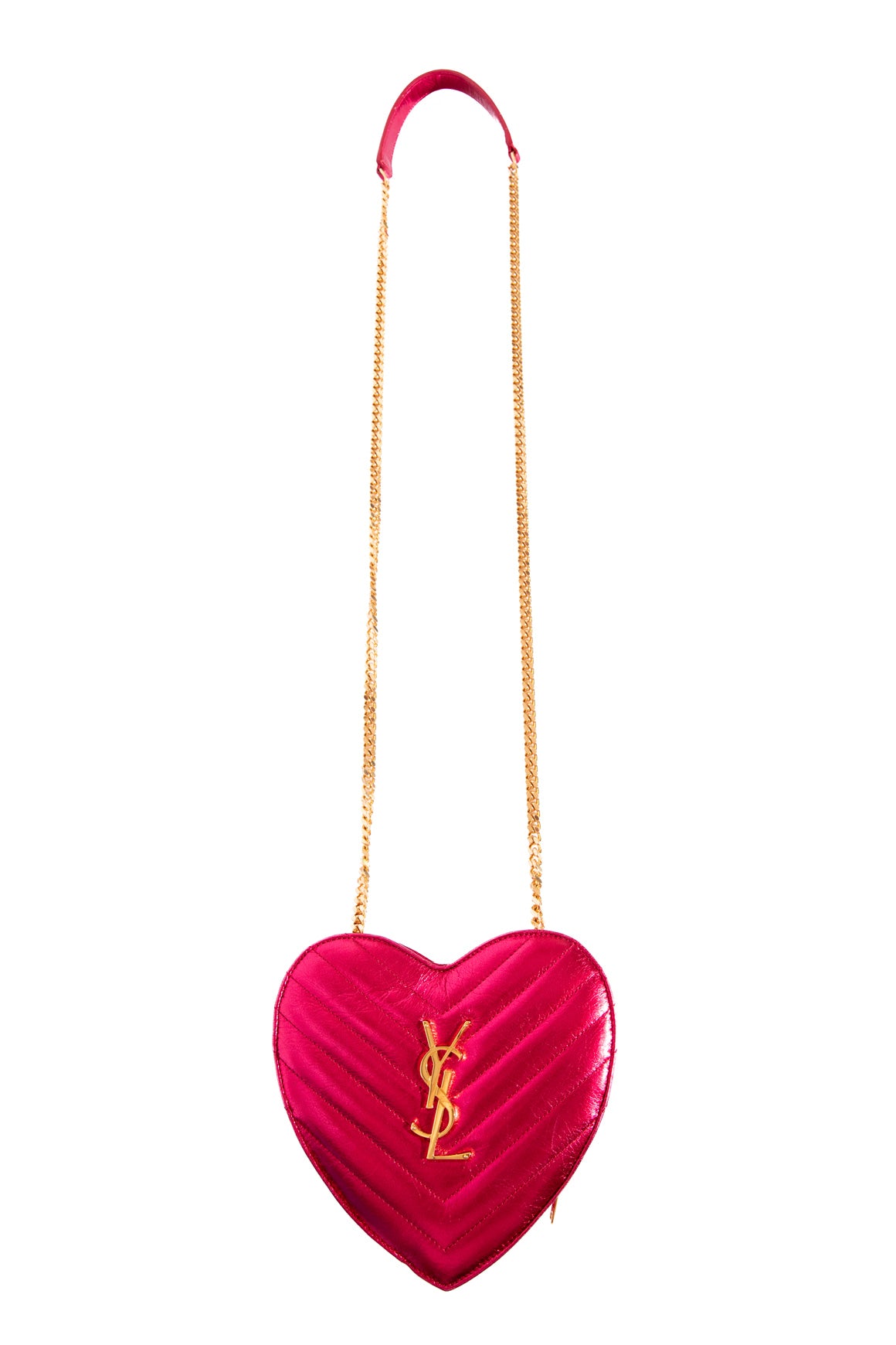 SAINT LAURENT Magenta Metallic Quilted Heart Bag