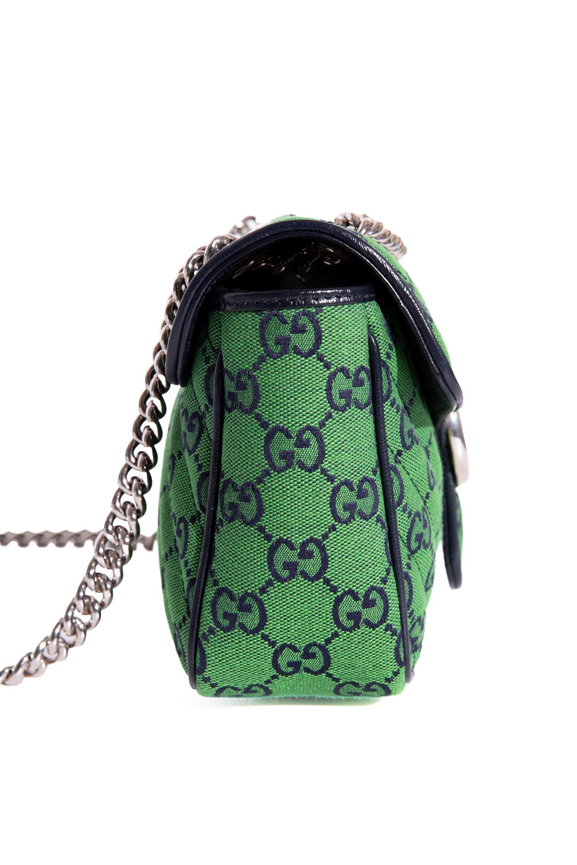 GUCCI Green & Navy Canvas Matelasse Diagonal GG Marmont Bag