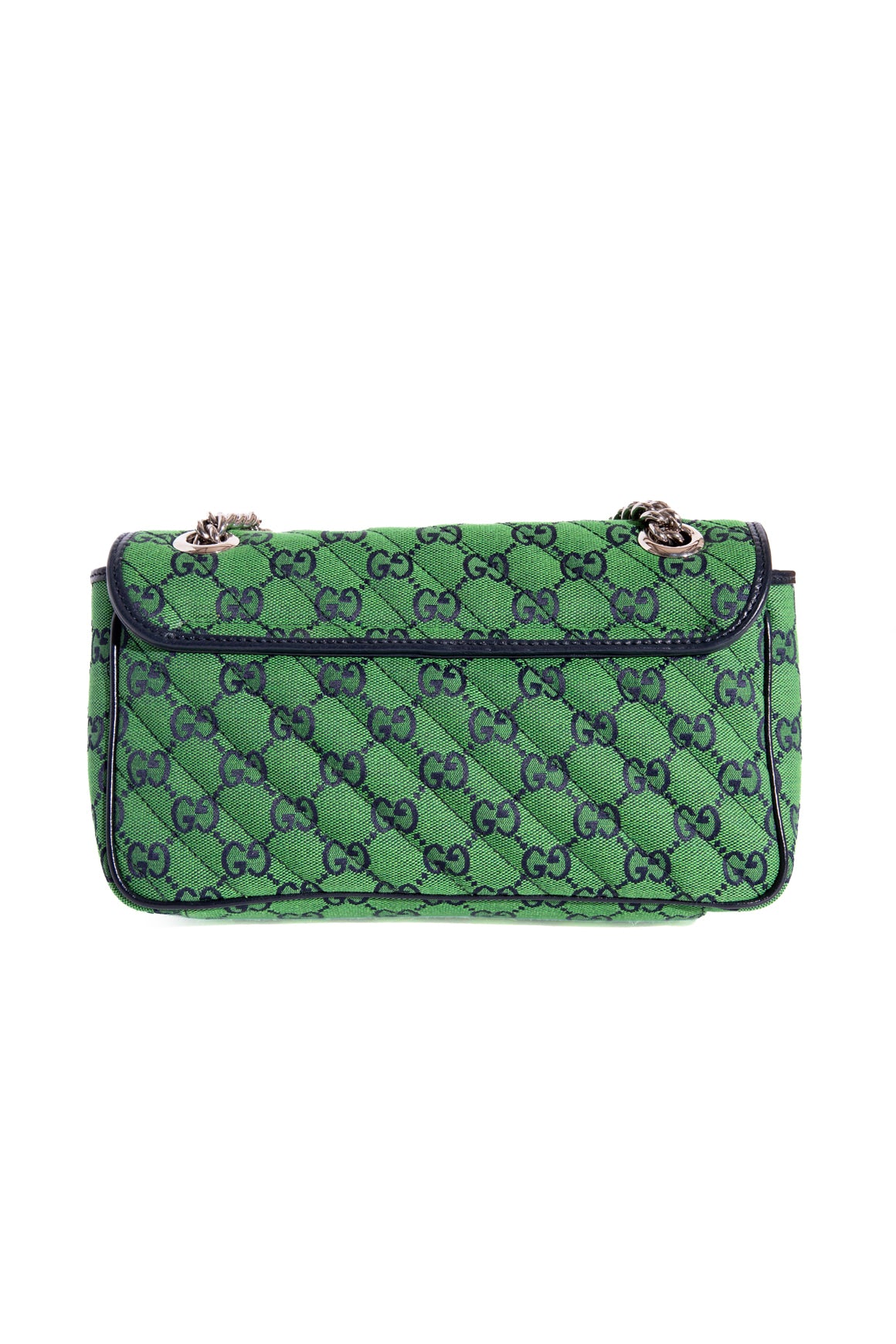 GUCCI Green & Navy Canvas Matelasse Diagonal GG Marmont Bag
