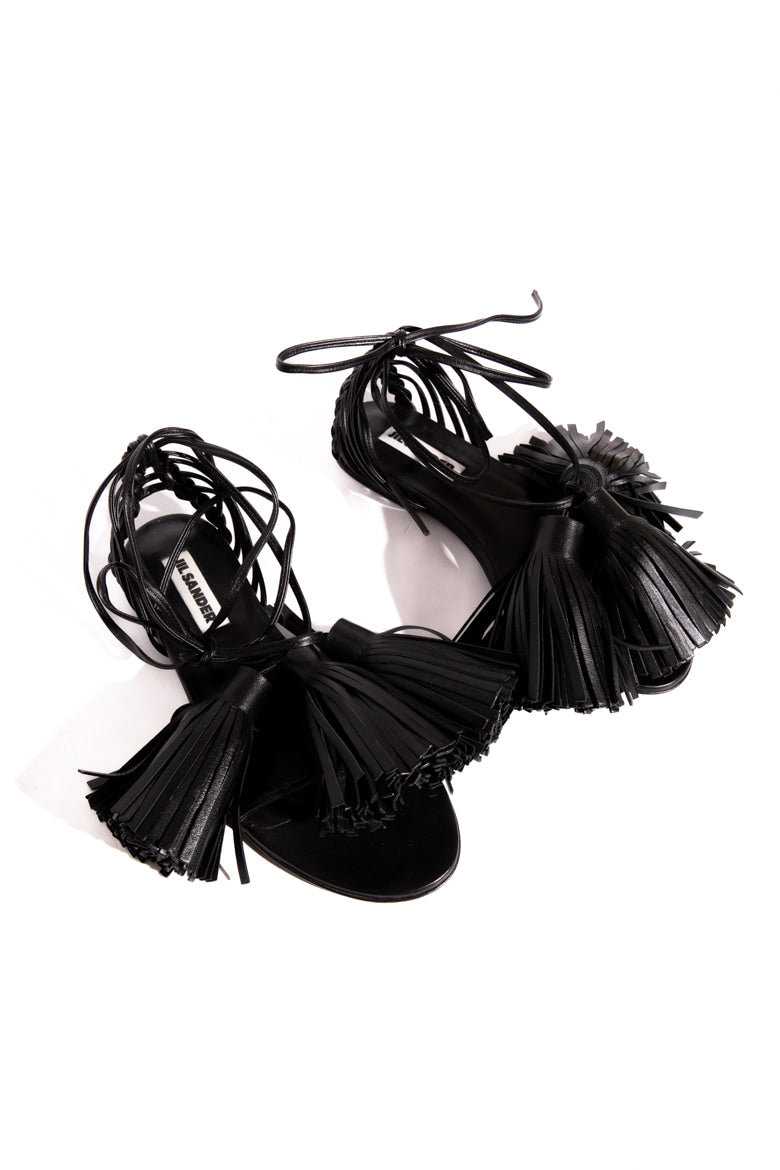 JIL SANDER Black Leather Large Tassel Sandals (Sz. 38)