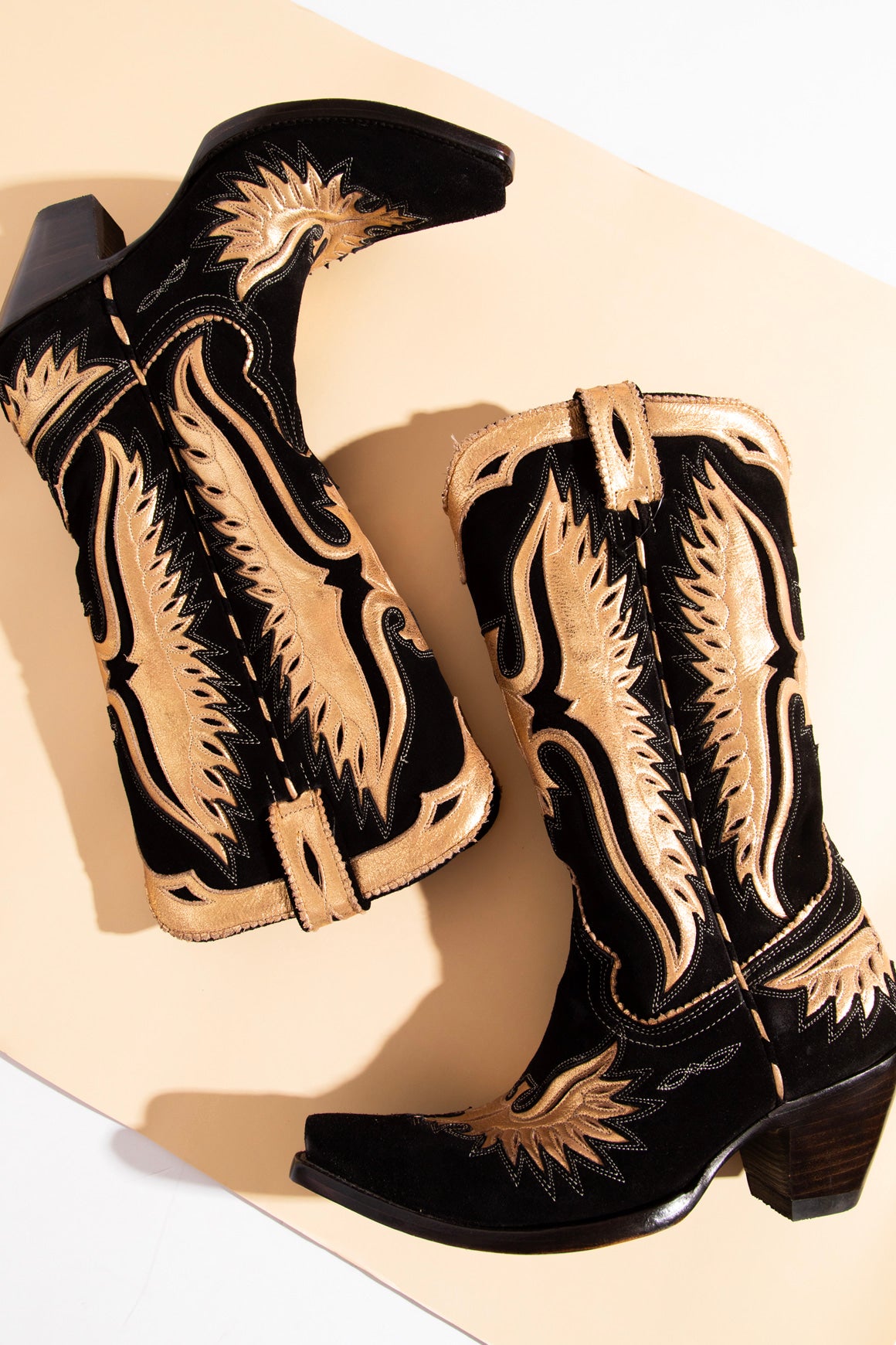 OLD GRINGO Black Suede & Gold Western Boots (Sz.8.5)