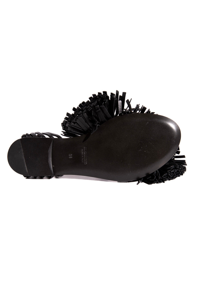 JIL SANDER Black Leather Large Tassel Sandals (Sz. 38)