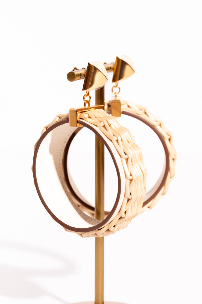 HERMES Raffia Medor Picnic Hoop Earrings