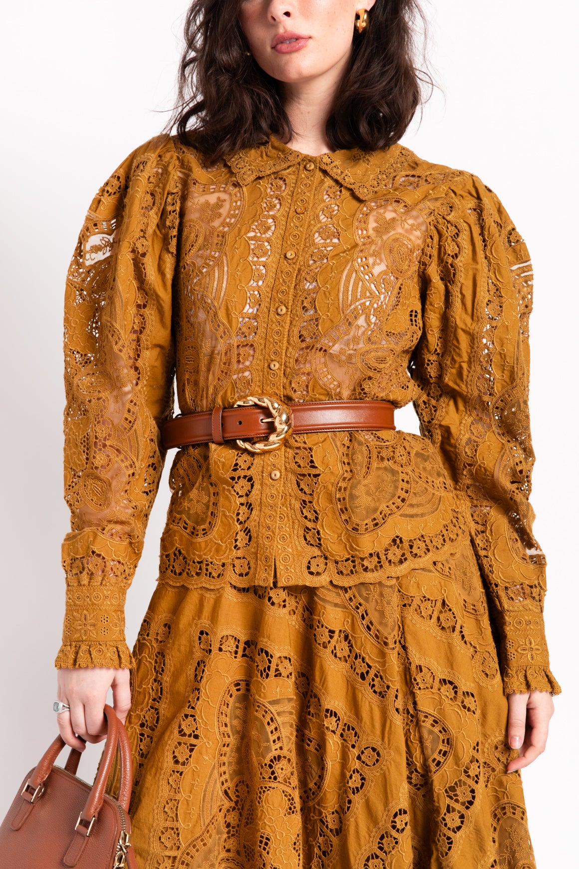 ULLA JOHNSON Mustard Lace Blouse and Skirt Set