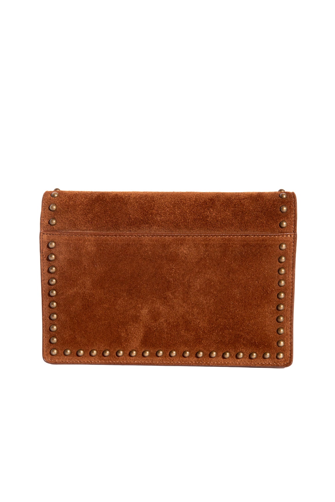 SAINT LAURENT Tan Suede Brass Grommet Flap Bag