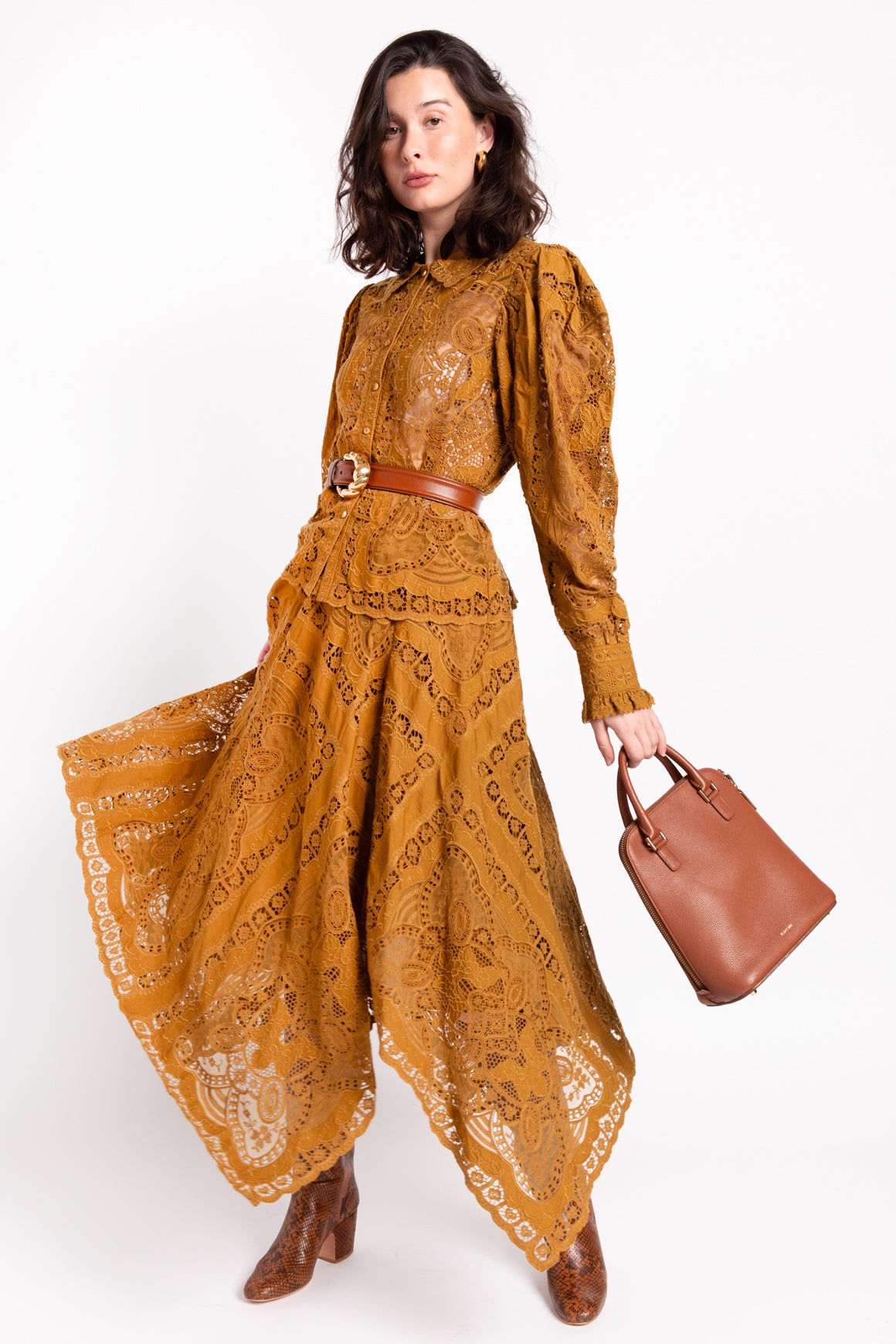 ULLA JOHNSON Mustard Lace Blouse and Skirt Set