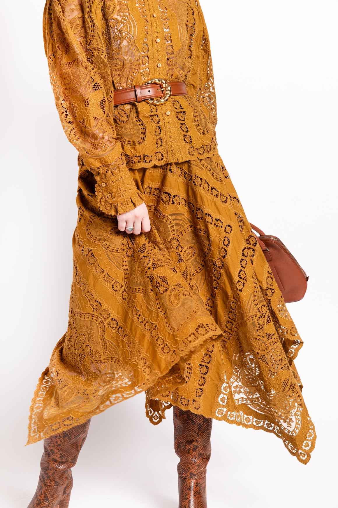 ULLA JOHNSON Mustard Lace Blouse and Skirt Set