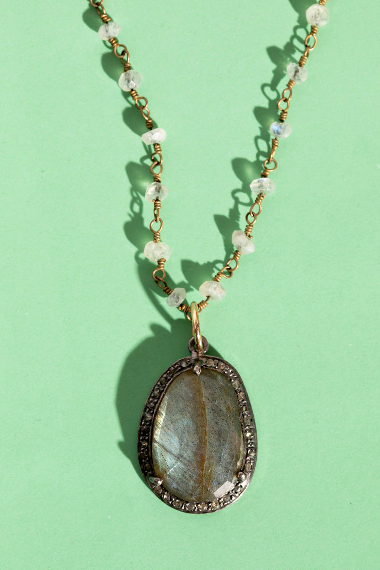 CALYPSO ST BARTH Silver & Pyrite Pendant Necklace W/ Pave Diamonds