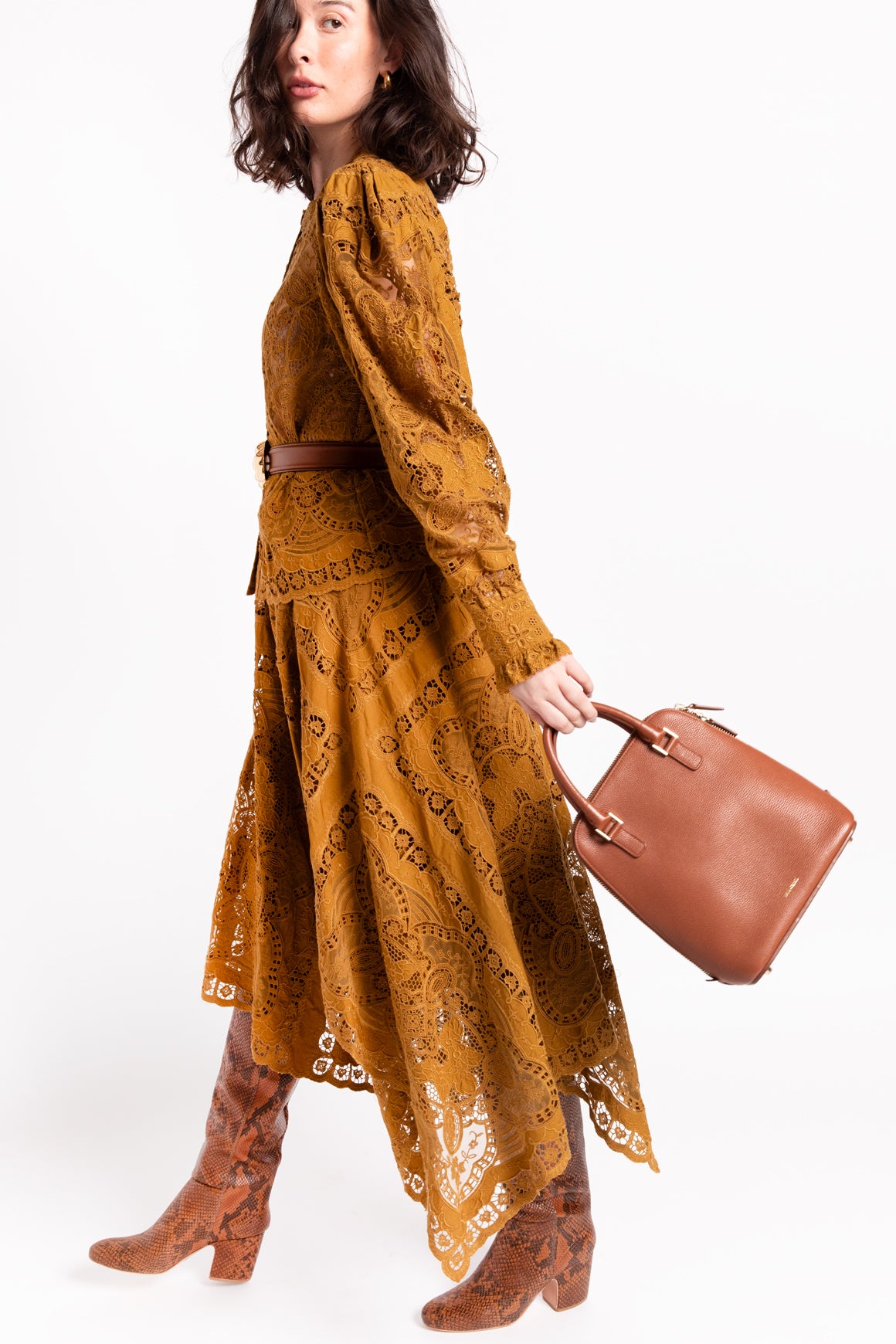 ULLA JOHNSON Mustard Lace Blouse and Skirt Set