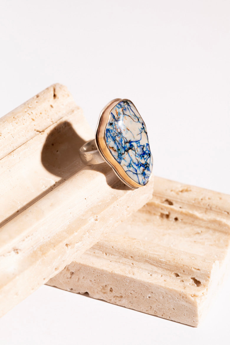 JAMIE JOSEPH Silver + 14k Azurite Quartz + Glass Ring