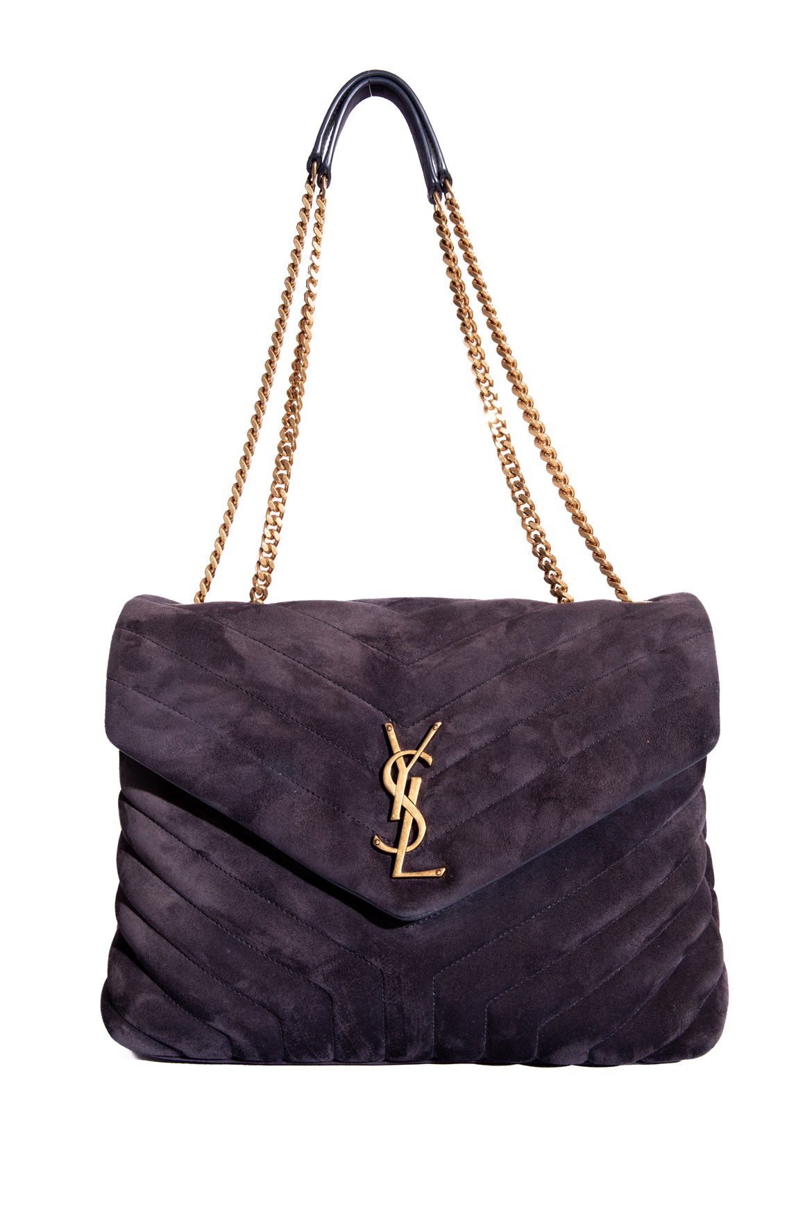 SAINT LAURENT Eggplant Suede Matelasse Large Lou Lou Bag