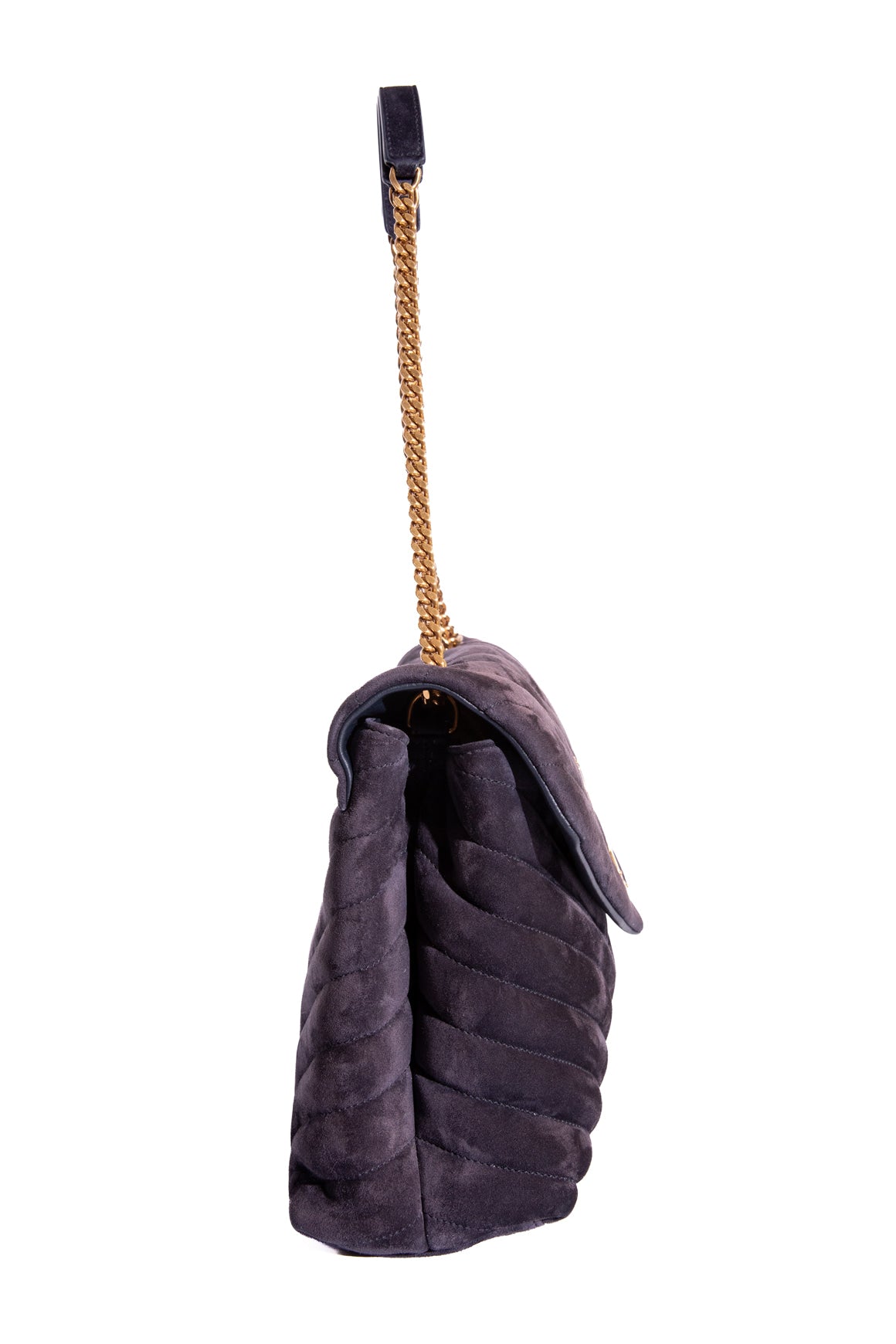 SAINT LAURENT Eggplant Suede Matelasse Large Lou Lou Bag