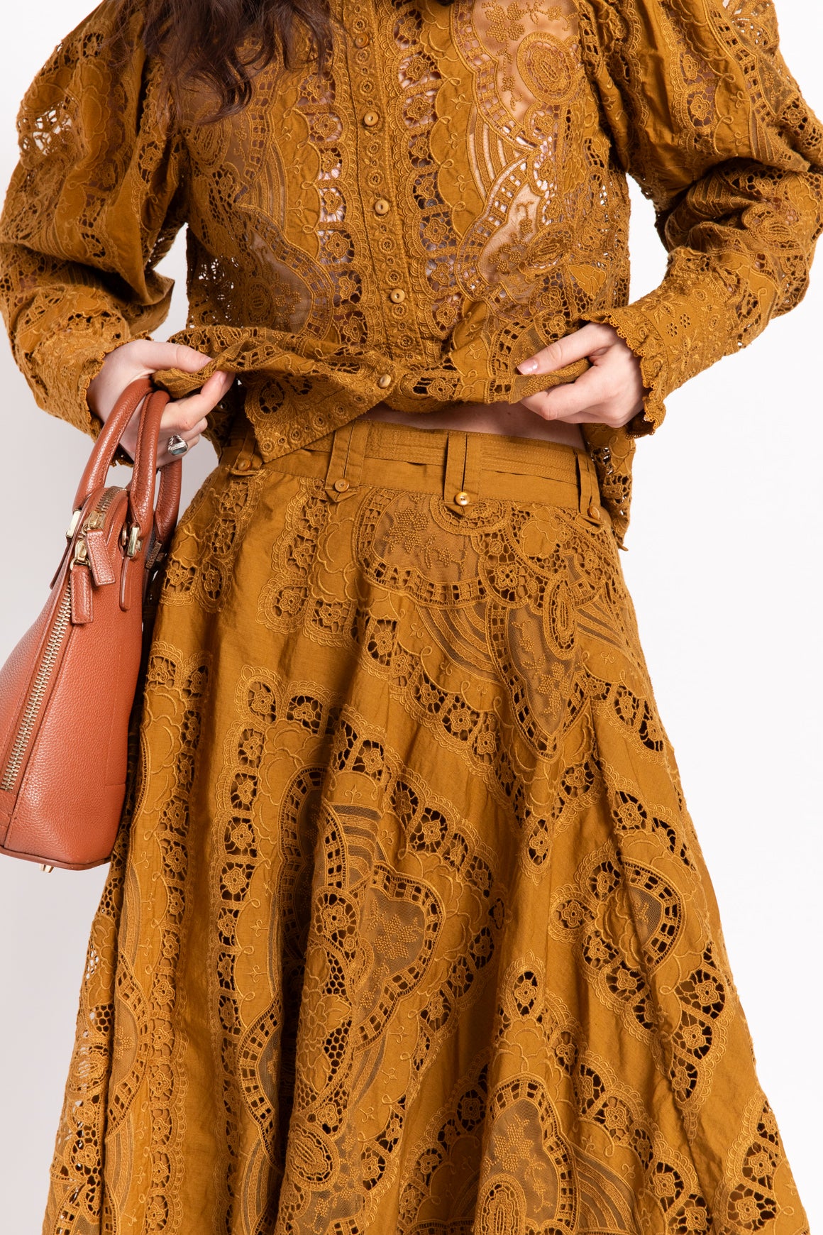 ULLA JOHNSON Mustard Lace Blouse and Skirt Set