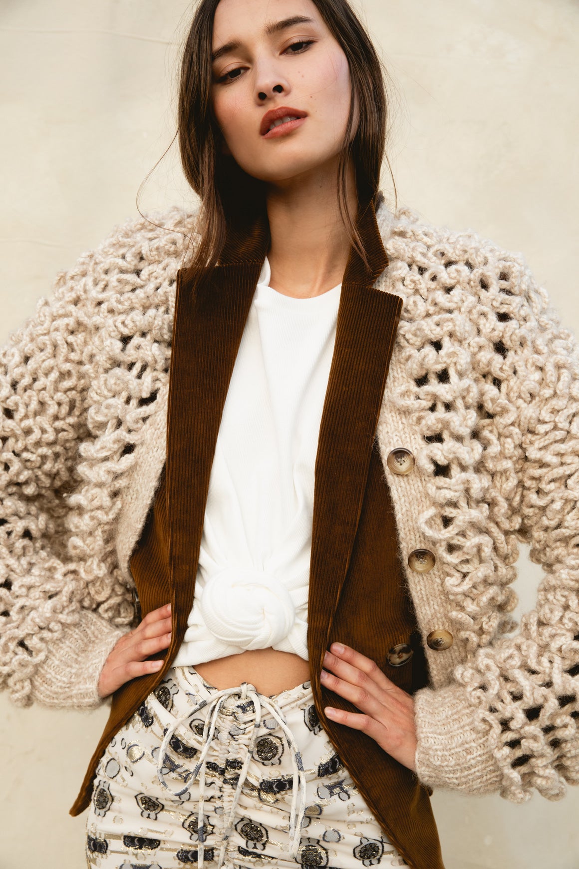 MILENA SILVANO Beige Chunky Knit Cardigan Sweater (Sz. OS)