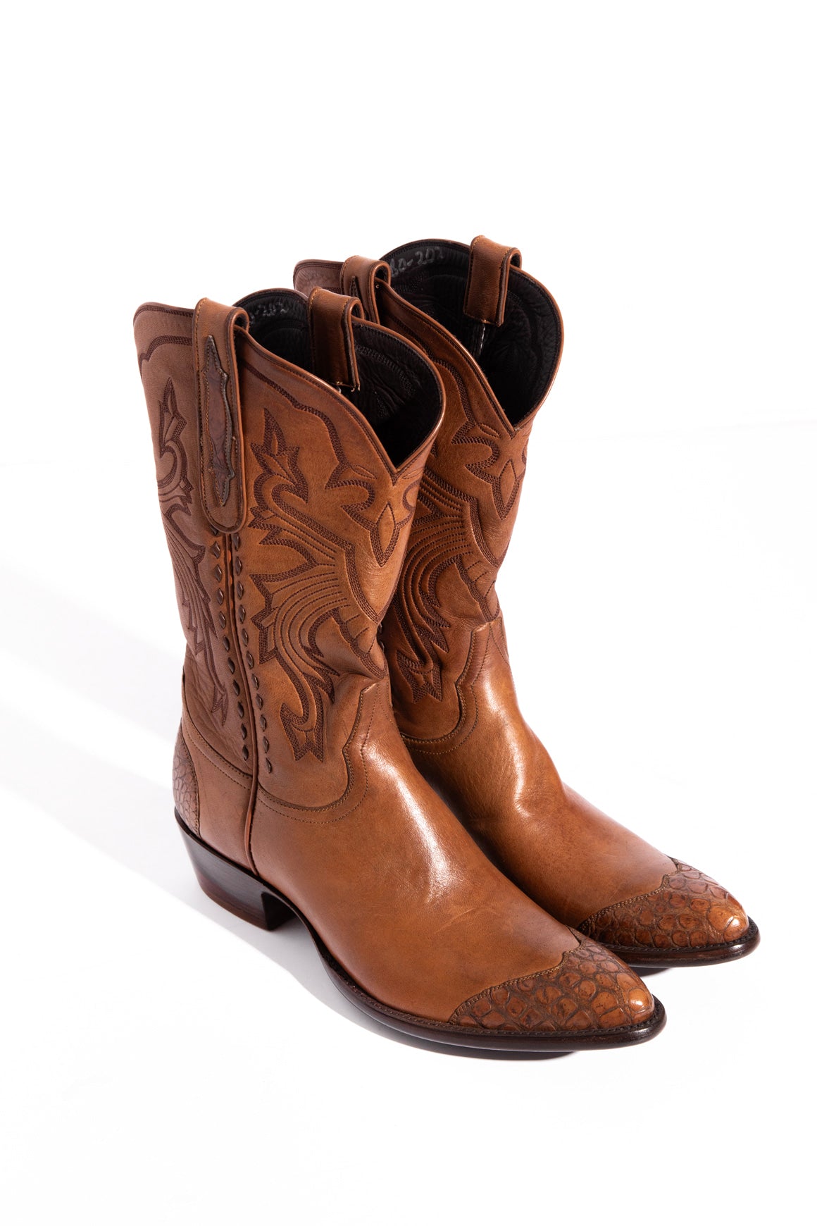 STALLION Western-Stitch Croc-Leather Detail Boots (Sz.40)